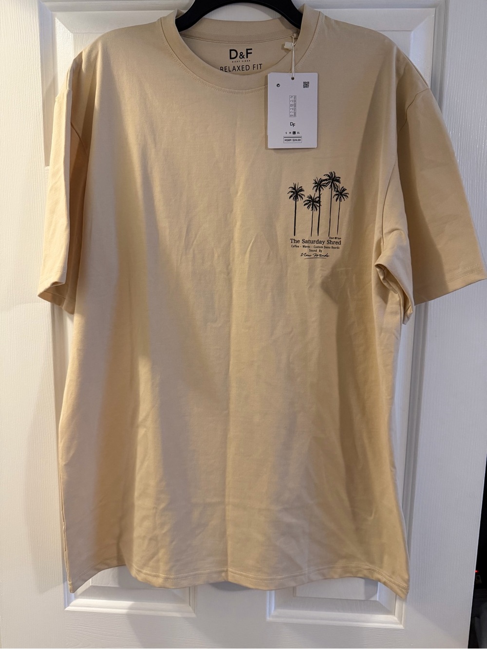 D&F Relaxed Fit Cream Palm-Graphic Short Sleeve Tee